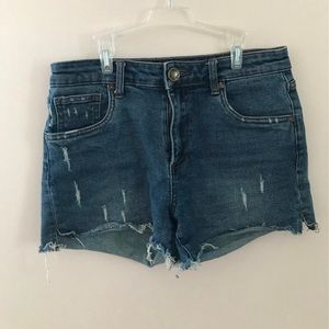Dark blue wash denim shorts high waisted
